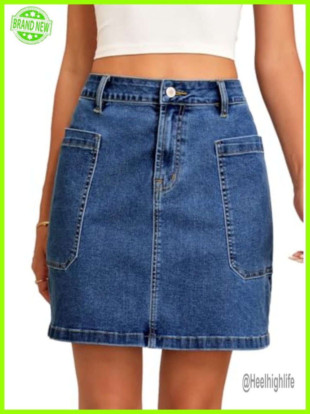 High Waisted Cargo Pocket Straight Denim Skirt